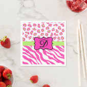 Hot Pink White Zebra Leopard Skin Monogram Initiaa Servet (Insitu)