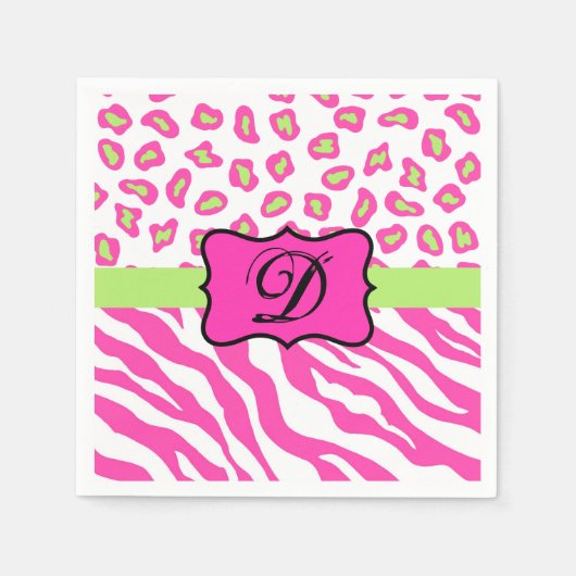 Hot Pink White Zebra Leopard Skin Monogram Initiaa Servet (Voorkant)