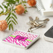 Hot Pink White zebra Leopard Skin Monogram Initiaa Sleutelhanger (Zijkant)