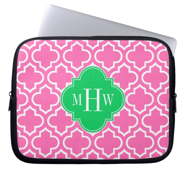 Hot Pink WhMarokkaans #6 Emerald Green 3I Monogram Laptop Sleeve (Voorkant)