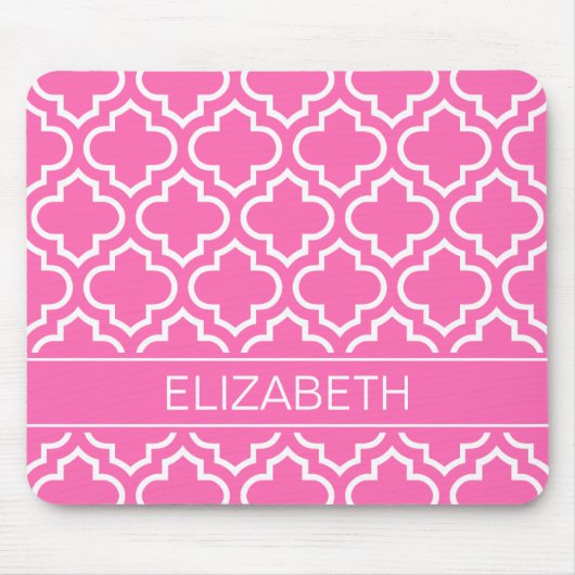 Hot PInk WhMarokkaans #6 Monogram hete roze naam Muismat (Voorkant)