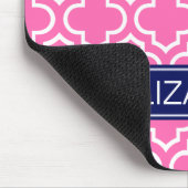 Hot PInk WhMarokkaans #6 Navy Blue Name Monogram Muismat (Hoek)