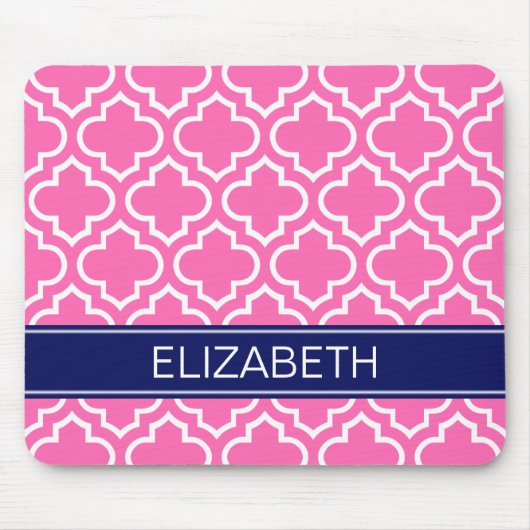 Hot PInk WhMarokkaans #6 Navy Blue Name Monogram Muismat (Voorkant)