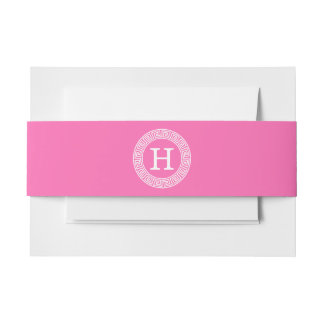 Hot Pink WHT Greek Key RND Lijst Initiaal monogram Uitnodigingen Wikkel