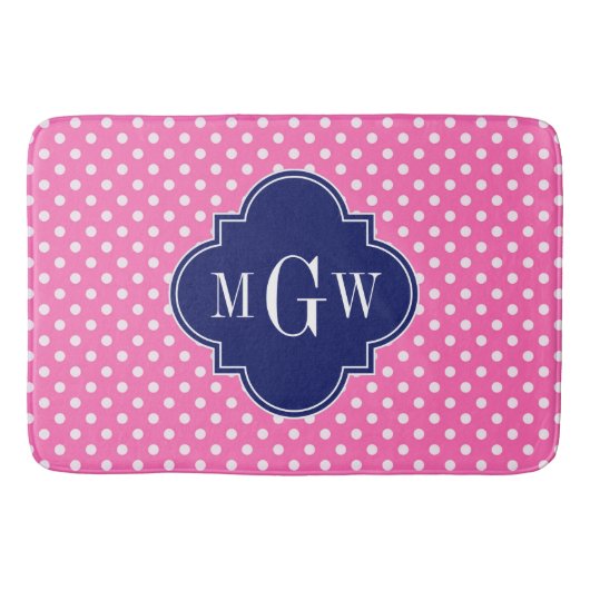 Hot Pink Wht Polka Dots Navy Quatrefoil 3 Monogram Badmat (Voorkant)