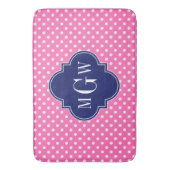Hot Pink Wht Polka Dots Navy Quatrefoil 3 Monogram Badmat (Voorkant Verticaal)