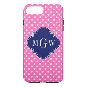 Hot Pink Wht Polka Dots Navy Quatrefoil 3 Monogram Case-Mate iPhone Case