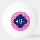 Hot Pink Wht Polka Dots Navy Quatrefoil 3 Monogram Pingpongbal (Voorkant)