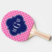 Hot Pink Wht Polka Dots Navy Quatrefoil 3 Monogram Tafeltennisbatje (Zijkant)