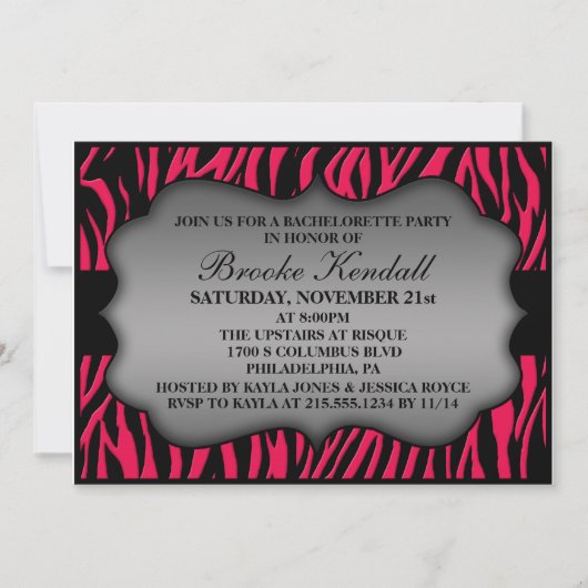 Hot Pink Wild Night Zebra Print Bachelorette Party Kaart (Voorkant)