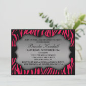 Hot Pink Wild Night Zebra Print Bachelorette Party Kaart (Staand voorkant)