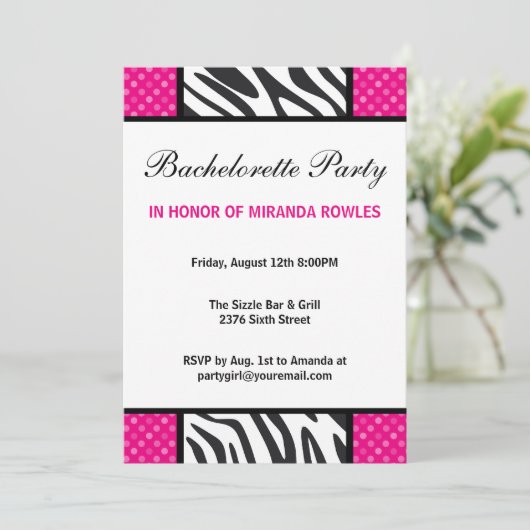 Hot Pink Wild Zebra Bachelorette Party Kaart (Staand voorkant)