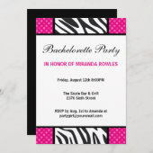 Hot Pink Wild Zebra Bachelorette Party Kaart (Voorkant / Achterkant)