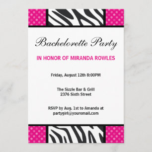 Hot Pink Wild Zebra Bachelorette Party Kaart