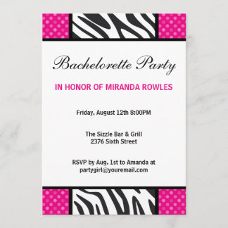 Hot Pink Wild Zebra Bachelorette Party Kaart