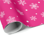 Hot Pink Winter Snowflakes kerst Cadeaupapier (Rol Hoek)