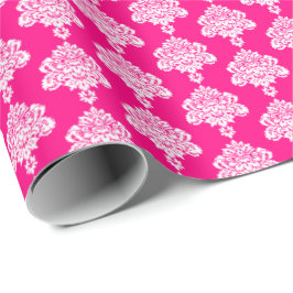 Hot Pink | Wit Damast inpakpapier