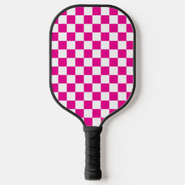 Hot Pink with White Square Pattern with Name Pickleball Paddle