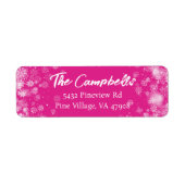 Hot Pink | Witte sneeuwvlokken retour adreslabel Etiket (Voorkant)