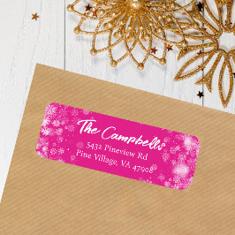Hot Pink | Witte sneeuwvlokken retour adreslabel Etiket