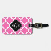 Hot Pink Wt Moroccan #5 Black 3 Initiaal monogram Bagagelabel (Voorkant horizontaal)