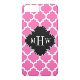 Hot Pink Wt Moroccan #5 Black 3 Initiaal monogram Case-Mate iPhone Case