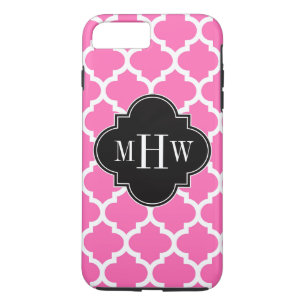 Hot Pink Wt Moroccan #5 Black 3 Initiaal monogram Case-Mate iPhone Case