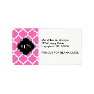 Hot Pink Wt Moroccan #5 Black 3 Initiaal monogram Etiket
