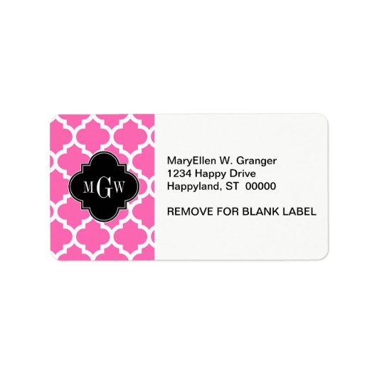 Hot Pink Wt Moroccan #5 Black 3 Initiaal monogram Etiket (Voorkant)