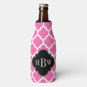 Hot Pink Wt Moroccan #5 Black 3 Initiaal monogram Flesjeskoeler