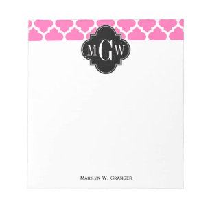 Hot Pink Wt Moroccan #5 Black 3 Initiaal monogram Notitieblok