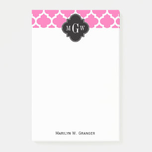 Hot Pink Wt Moroccan #5 Black 3 Initiaal monogram Post-it® Notes