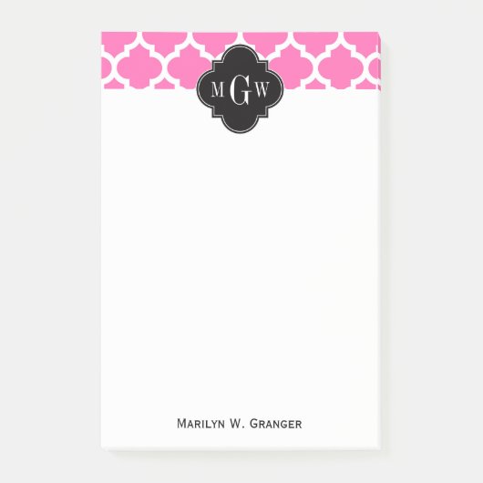 Hot Pink Wt Moroccan #5 Black 3 Initiaal monogram Post-it® Notes (Voorkant)