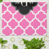 Hot Pink Wt Moroccan #5 Black 3 Initiaal monogram Theedoek (Gevouwen)