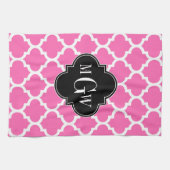 Hot Pink Wt Moroccan #5 Black 3 Initiaal monogram Theedoek (Horizontaal)