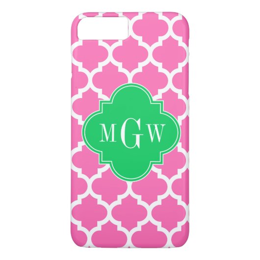 Hot Pink Wt Moroccan #5 Emerald 3 Initiaal Monogra Case-Mate iPhone Case (Achterkant)