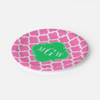Hot Pink Wt Moroccan #5 Emerald 3 Initiaal Monogra