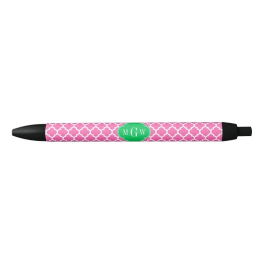 Hot Pink Wt Moroccan #5 Emerald 3 Initiaal Monogra Zwarte Inkt Pen (Voorkant)