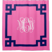 Hot Pink Wt Vine Monogram DIY BG & Grieks Key Lijs Douchegordijn (Voorkant)