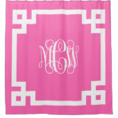 Hot Pink Wt Vine Monogram DIY BG & Grieks Key Lijs Douchegordijn (Voorkant)