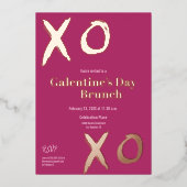 Hot Pink XOXO Gold Galentine's day Brunch Folie Feestdagenkaart (Voorkant)