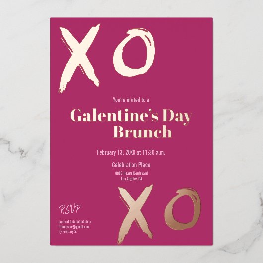 Hot Pink XOXO Gold Galentine's day Brunch Folie Feestdagenkaart (Voorkant)
