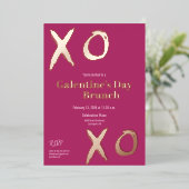 Hot Pink XOXO Gold Galentine's day Brunch Folie Feestdagenkaart (Staand Voorkant)