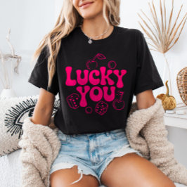 Hot Pink y2k Cherries and Dice Trendy Lucky You T-shirt