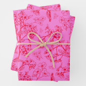 Hot Pink Y2K  Moderne Floral Botanisch Inpakpapier Vel (In situ)