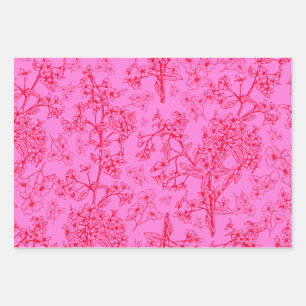 Hot Pink Y2K Moderne Floral Botanisch Inpakpapier Vel