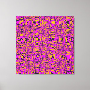 Hot Pink Yellow Black Modern geometrische golf Canvas Afdruk
