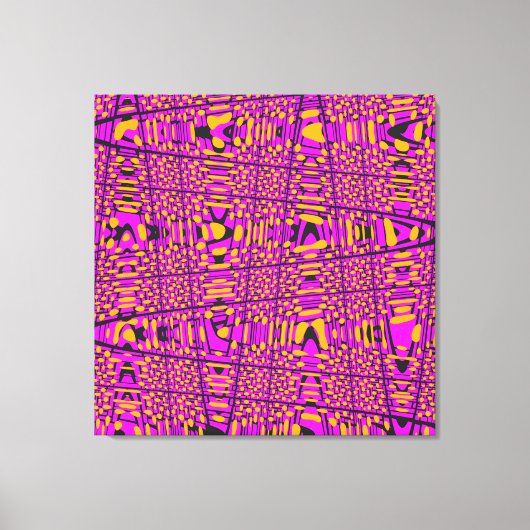 Hot Pink Yellow Black Modern geometrische golf Canvas Afdruk (Voorkant)