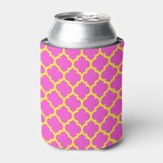 Hot Pink Yellow Moroccan Quatrefoil Pattern #5 Blikjeskoeler (Blikje Voorkant)