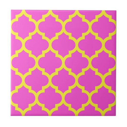 Hot Pink Yellow Moroccan Quatrefoil Pattern #5 Tegeltje (Voorkant)
